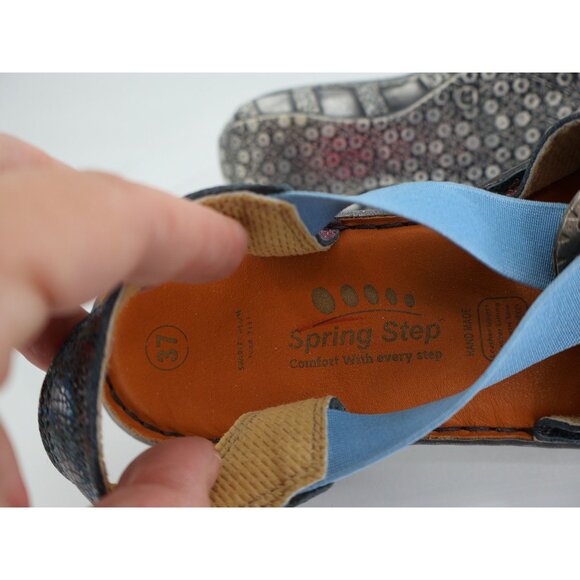 Spring Step Women's Swirlet Blum Sandal Size 37 6 Blue Red Leather Slip On Flat - Picture 9 of 10